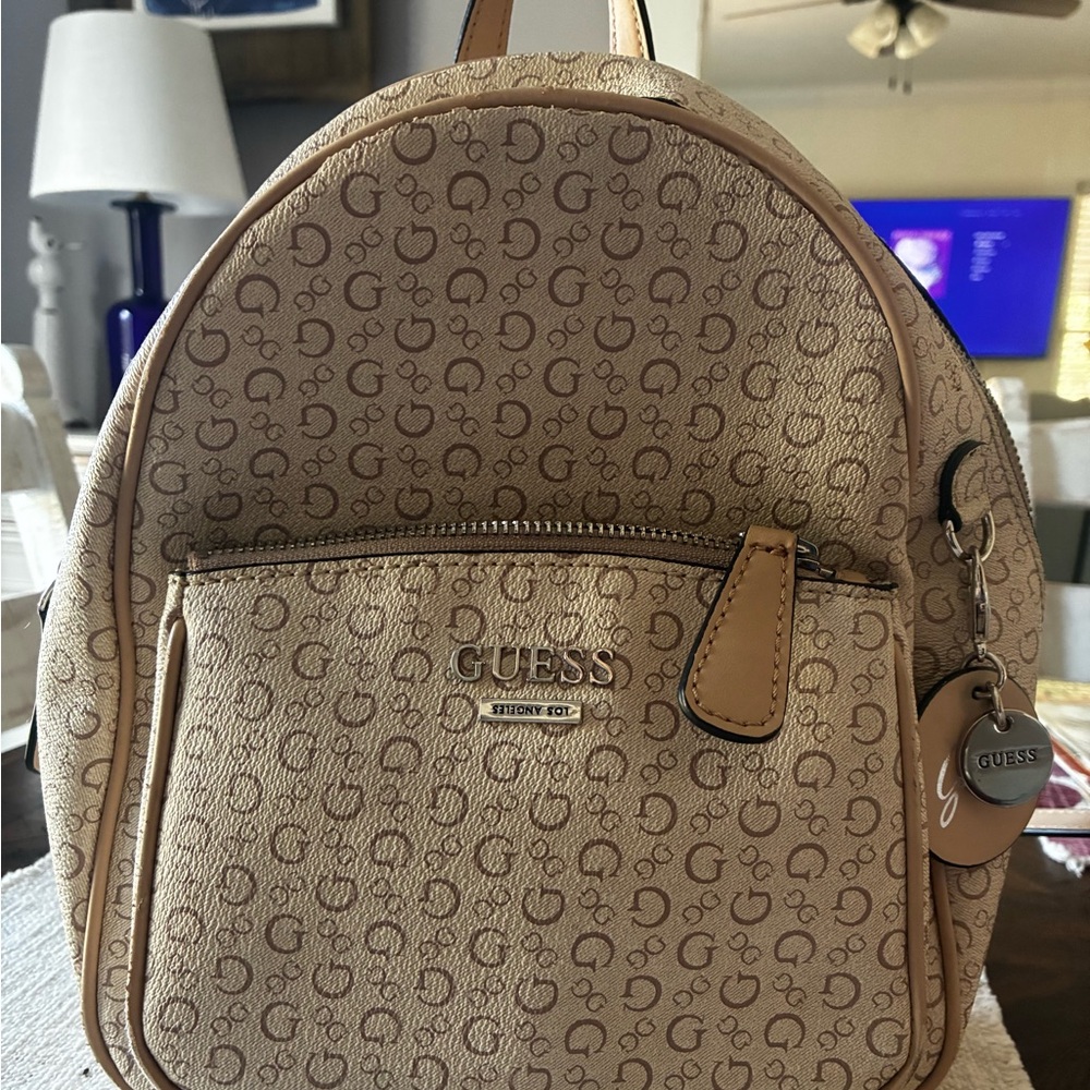 Guess Los Angeles Beige Monogram Backpack